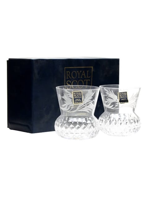 Two Royal Scot Crystal Flower of Scotland Tot Glasses